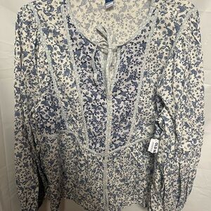 Old Navy Blue and White Floral Blouse